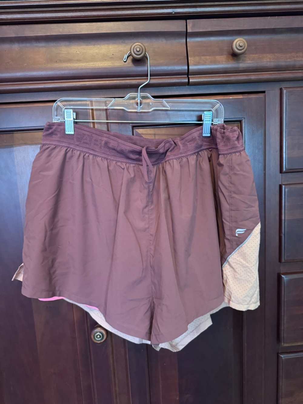 Fabletics Mauve and Cream Athletic Shorts with Bright Pink Liner Shorts